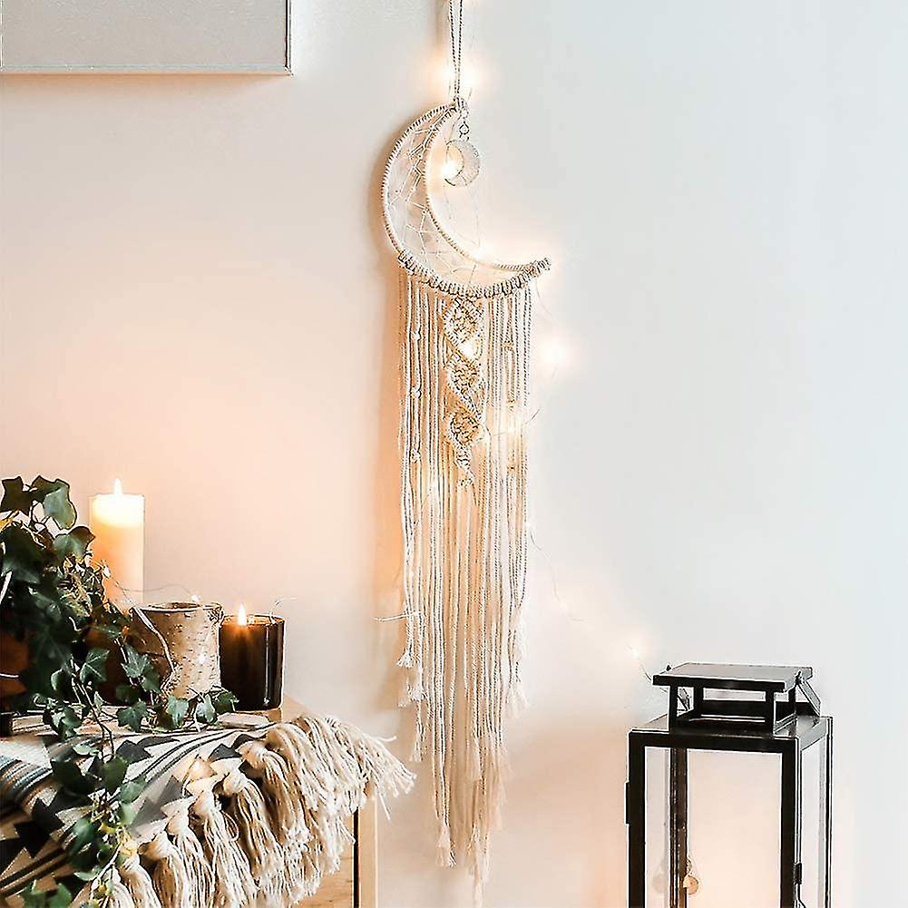 Macrame Wall Hanging With Led Light,moon Dream Catcher Woven Tapestry