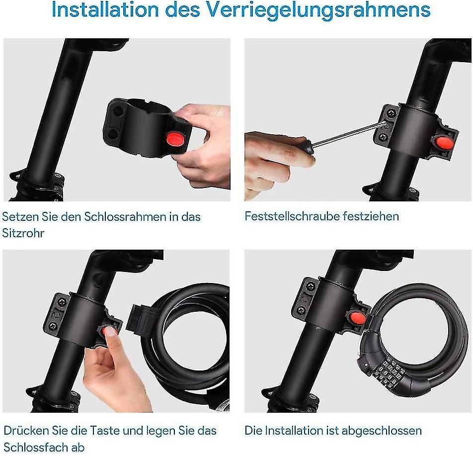 Waterproof Bicycle Lock, 150cm Metal Cable Lock Bicycle Padlock Multifunctional 4-Digit Combination