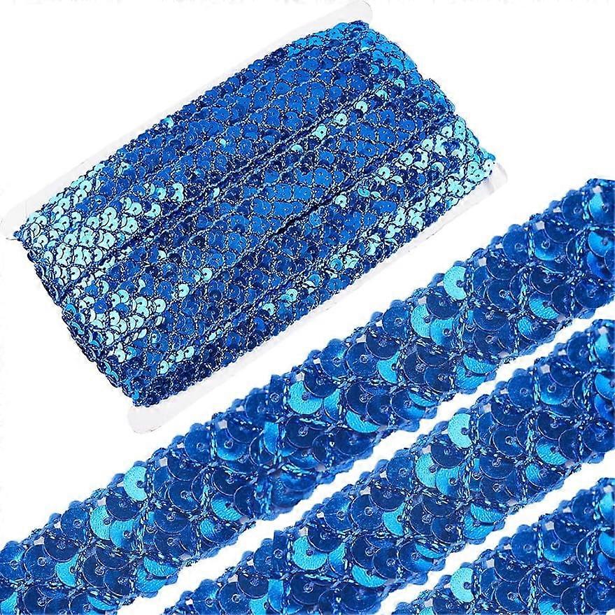 Flat Blue Sequin Trim 14.2Yard Sequin Strip 3 Rows PailletteRoll Paillette Ribbon Trim Metallic SequinsRoll