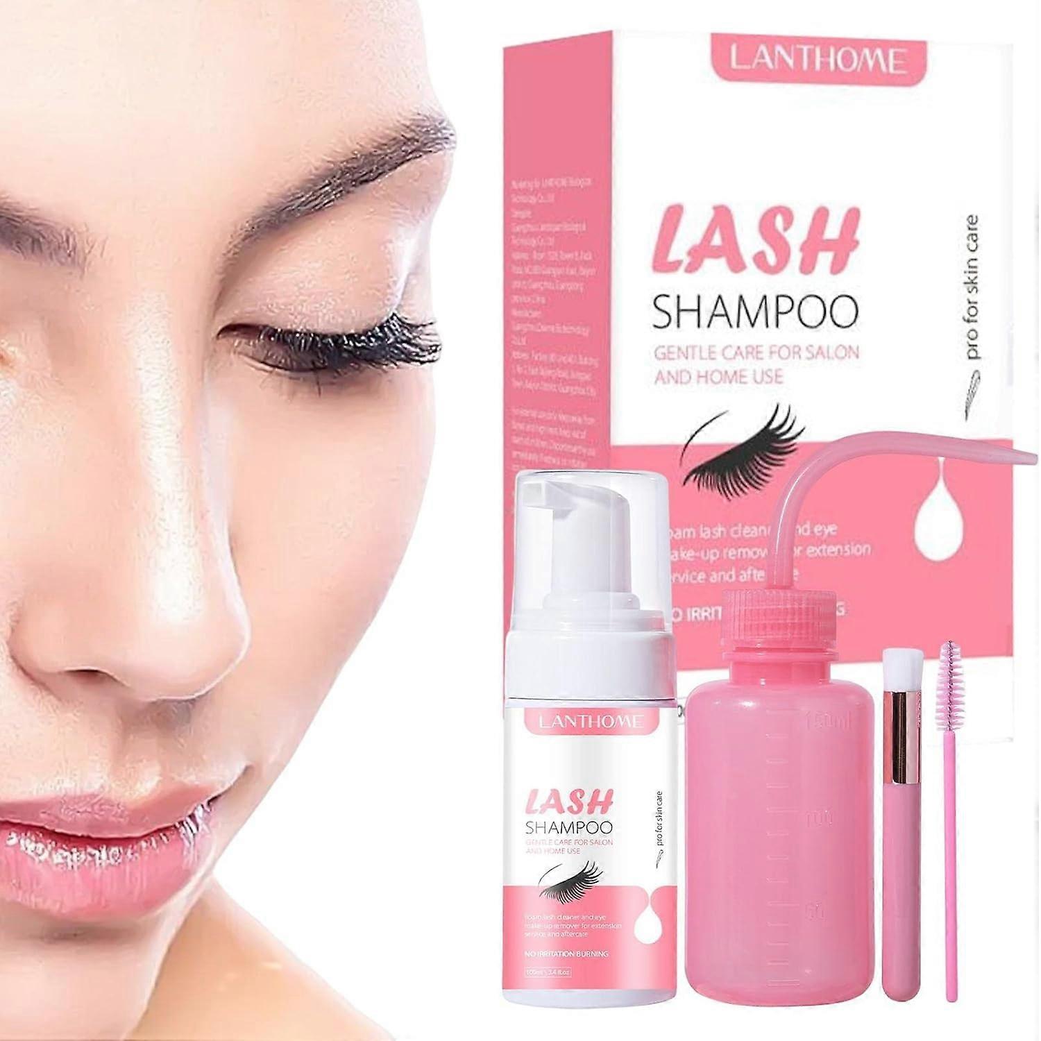 Lash Shampoo Kit, 100ml Gentle Foam Lash Cleanser, Oil-Free Cleaning for Wash Extension, Natural Eyelash Bath with Rinse Bottle Lash Brush