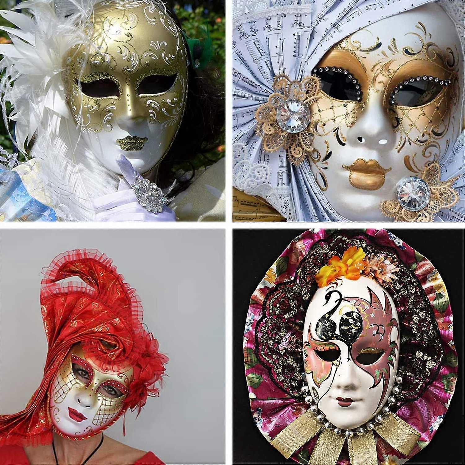 Masque Mascarade Carnaval 4 Pièces – Masque Complet Noir & Blanc, Accessoire Costume Fête Mystérieuse