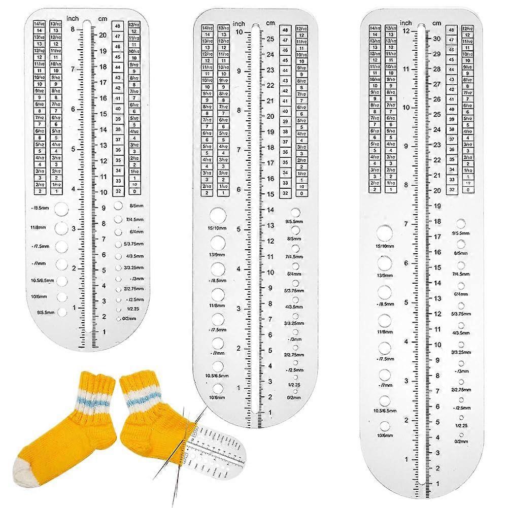3Pcs Sock Ruler Clear Acrylic Crochet Ruler 8/10/12 Inch Needle Ruler Needle Gauge Measure Tools Knitting Ruler Sock Blocker for DIY Crafts Handmade G
