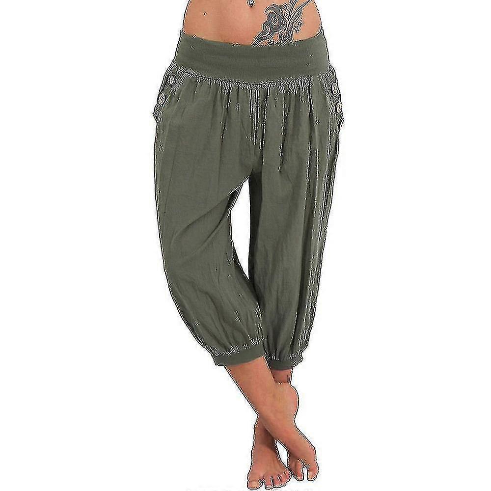 Women's Yoga Pants Side Pockets Harem Bloomers Capri Pants Bottoms Quick Dry Moisture Wicking Lightweight Hippie Boho Light Blue Tangerine Powder Whit