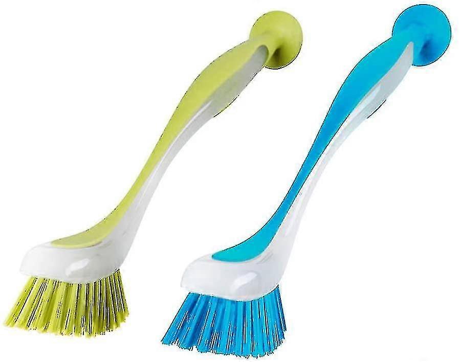 2pcs Dish Brush Long Handle Grip Friendly Bristles With Suction Cuprandom Color