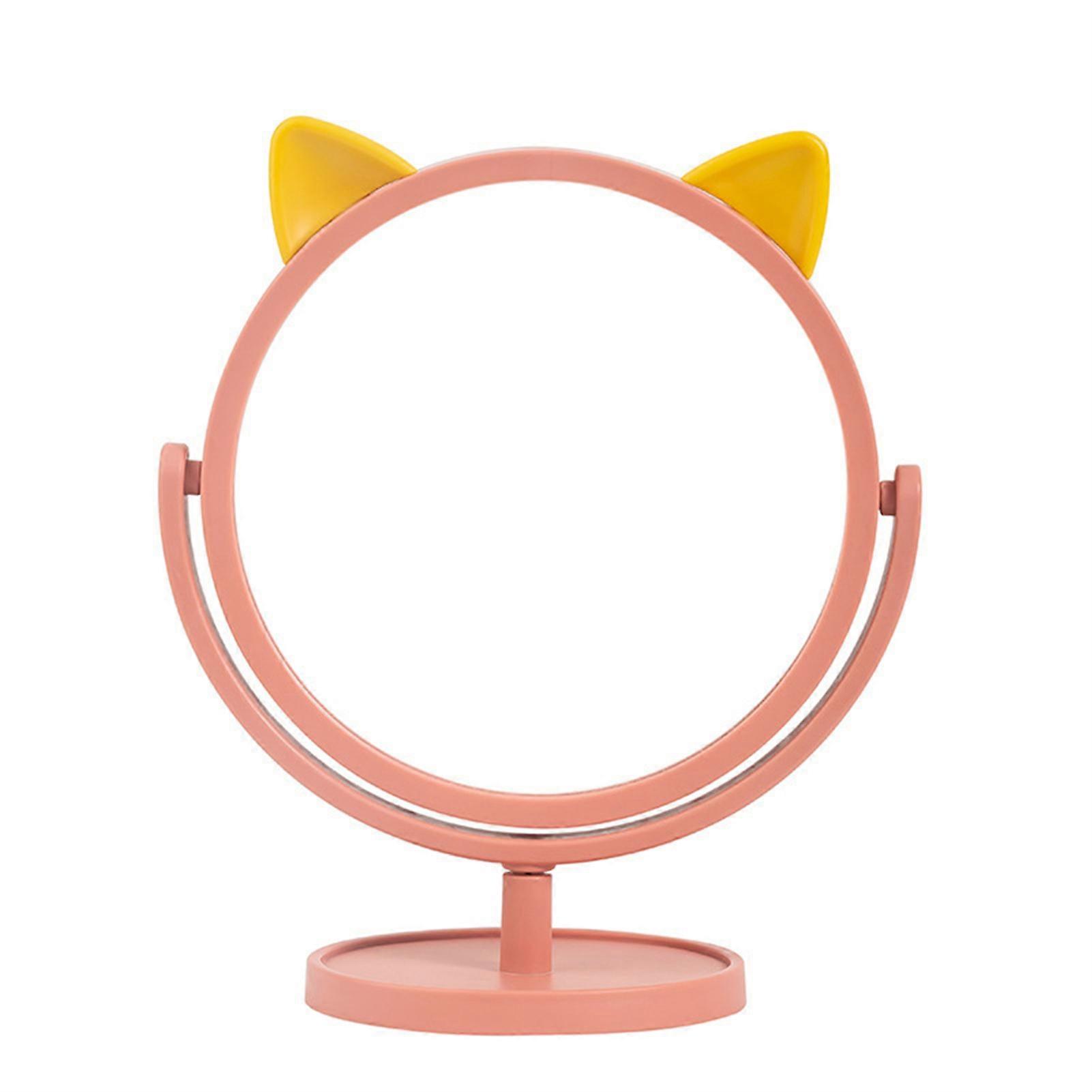 Single Sided Makeup Mirror Cat Ear Shaped Round Vanity Mirror 360 Degrees Rotation Table Desk Mirror