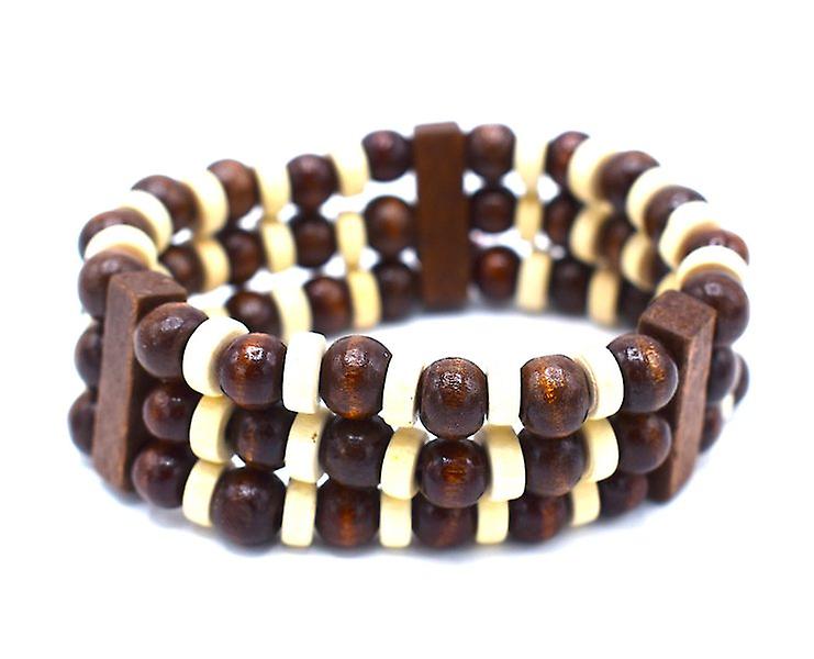 Brown and white Pearl Bracelet Triple - Elastic