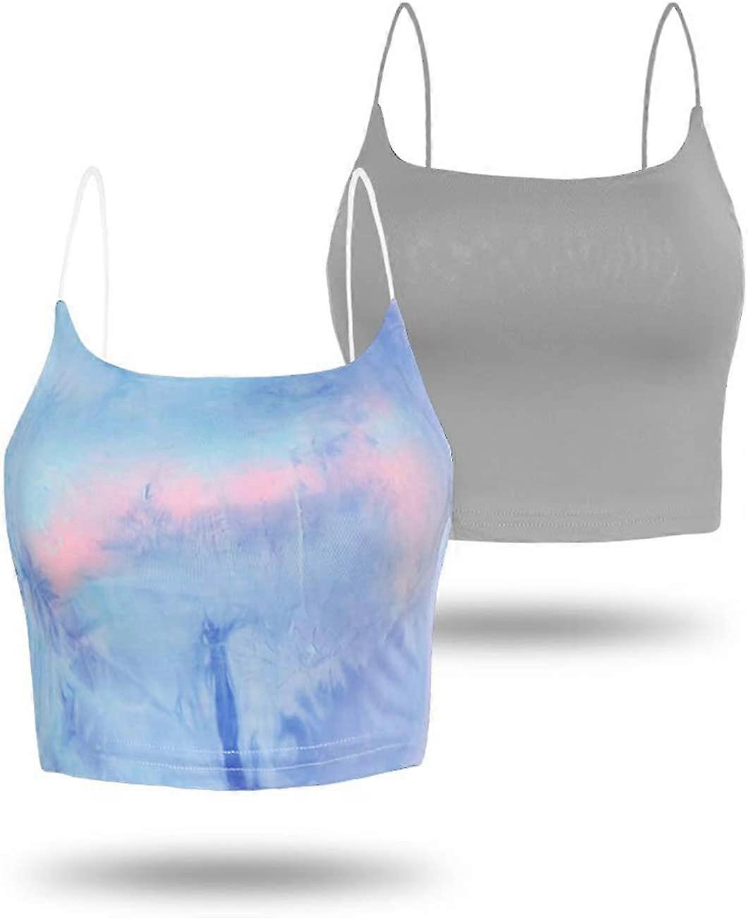 Basic Solid Cami Spaghetti Double Layer Crop Tank Top L-2xl Dames