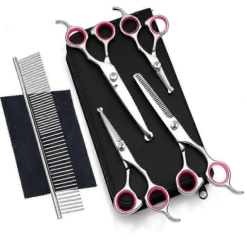 6 in 1 Professional Stainless Steel Safety Round Tip Dog Grooming Scissors Kit, for Dog & Cat Grooming