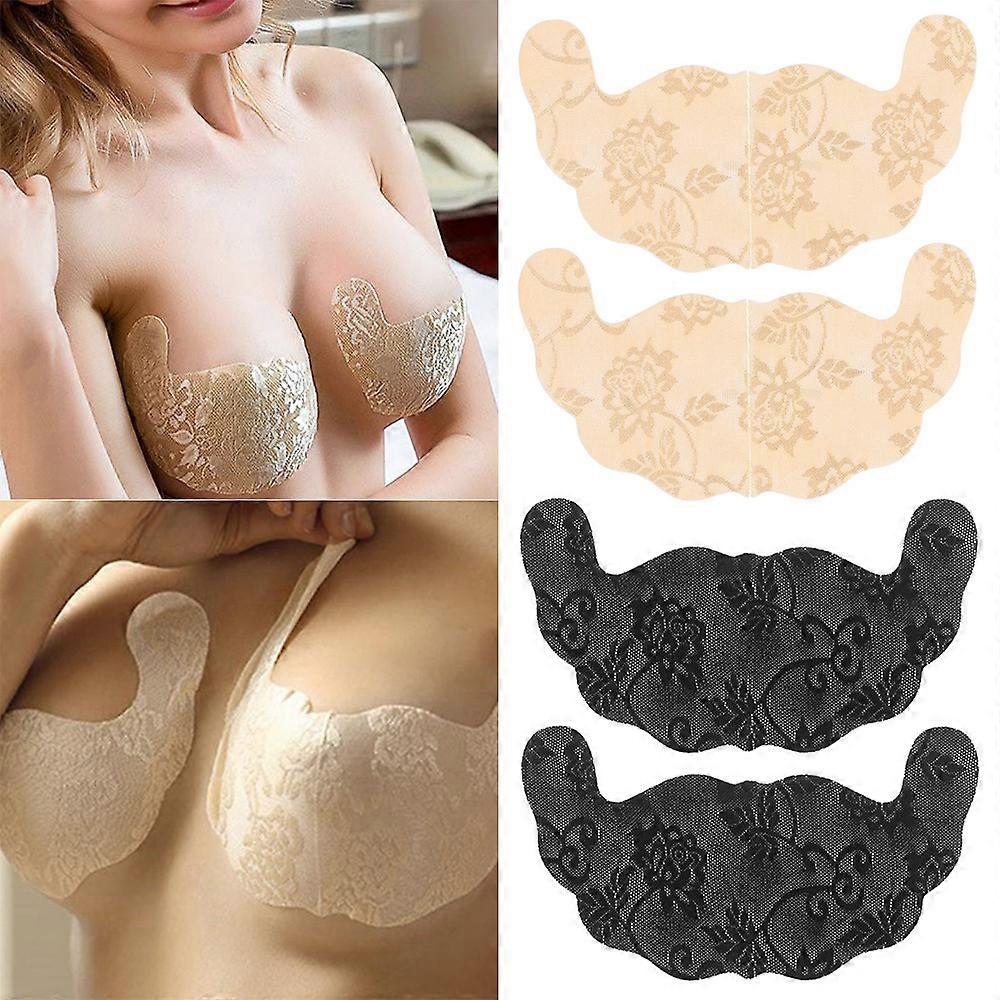 4 par kvinder Selvklæbende BH Stropløs Usynlig brystløfttape Blondestang Gel U-form BH-puder Plus Size