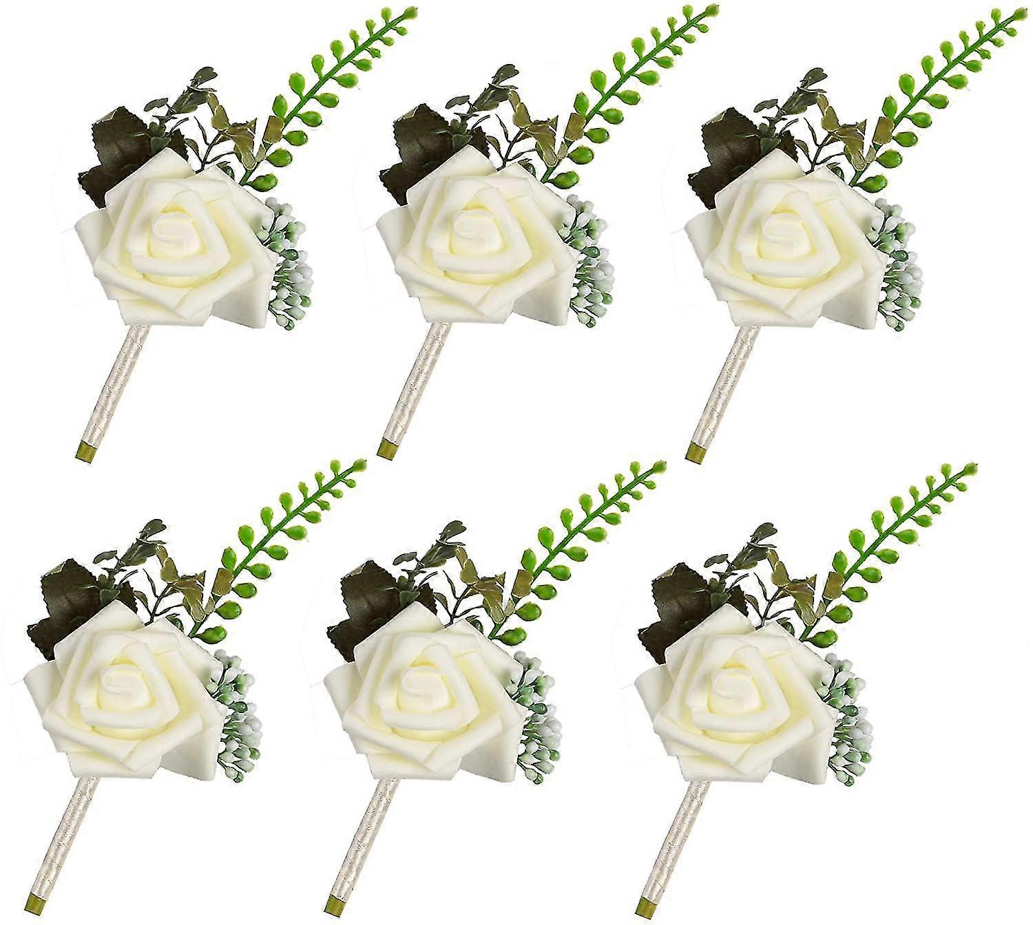 胸花泡沫胸花婚礼鲜花婚礼鲜花（白色，6 件装）