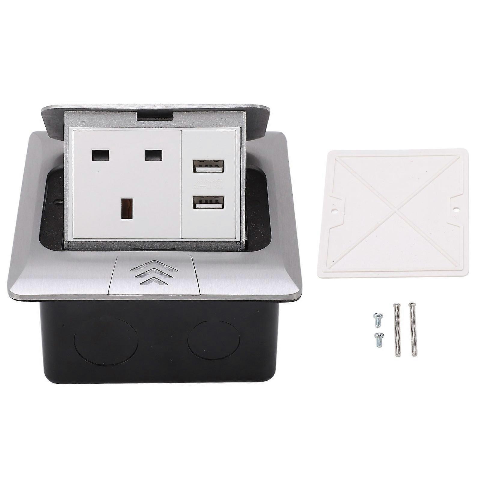 Embedded Desktop Socket with Dual USB Ports Power Receptacle Countertop Outlet UK Standard 250V