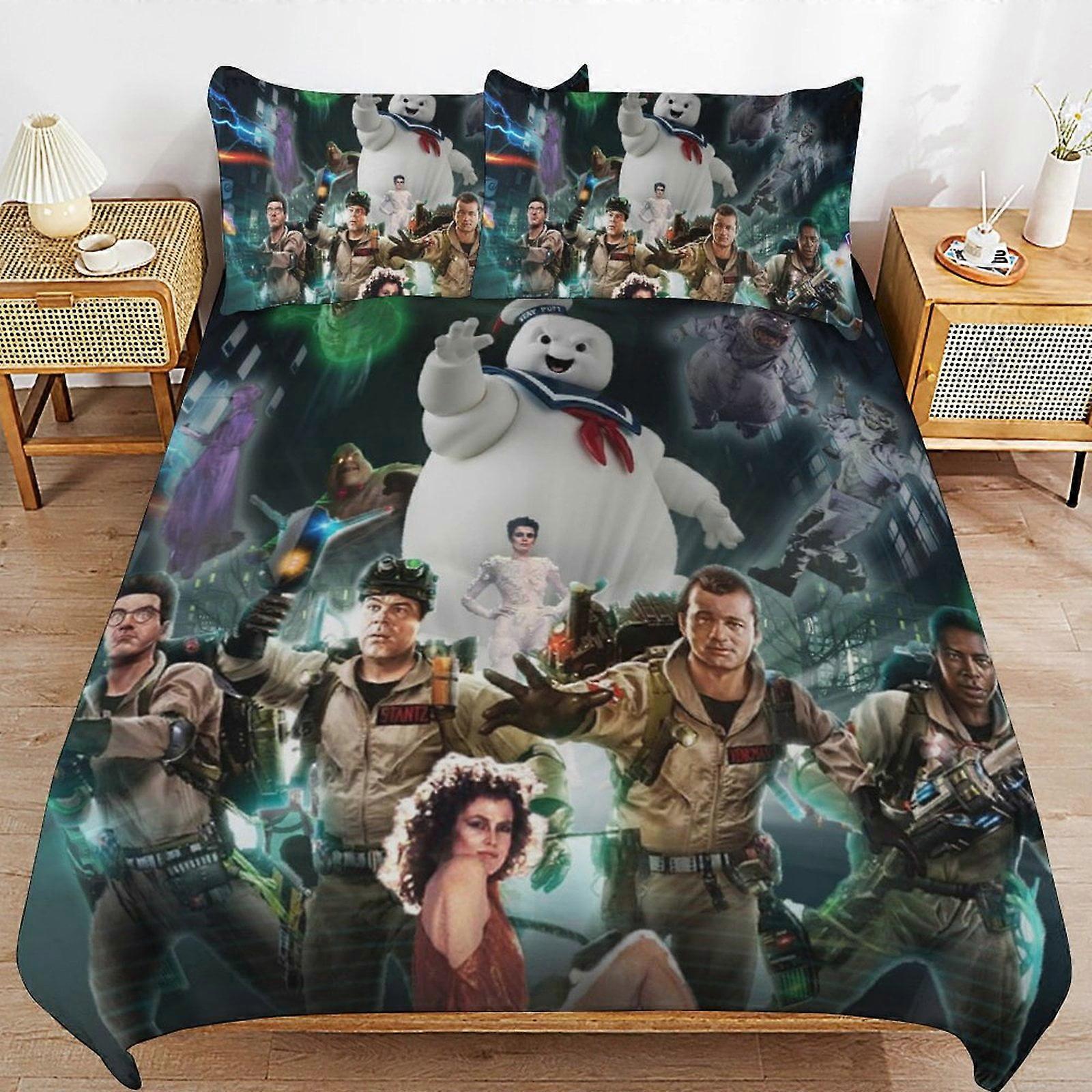sengetøj sæt CA536 Ghostbusters Seng Dynebetræk Microfiber sengetøj sæt 3D Printet Letvægts 3-delt dynesæt, 1 dynebetræk og 2 pude DP536