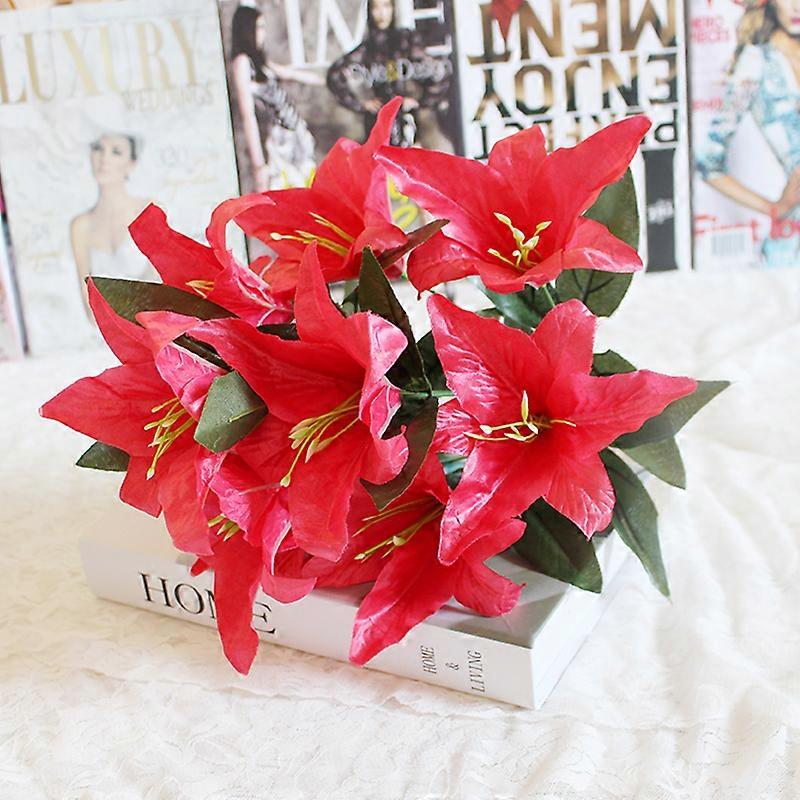 Realistic Red Artificial Lily Bouquet with 10 Heads