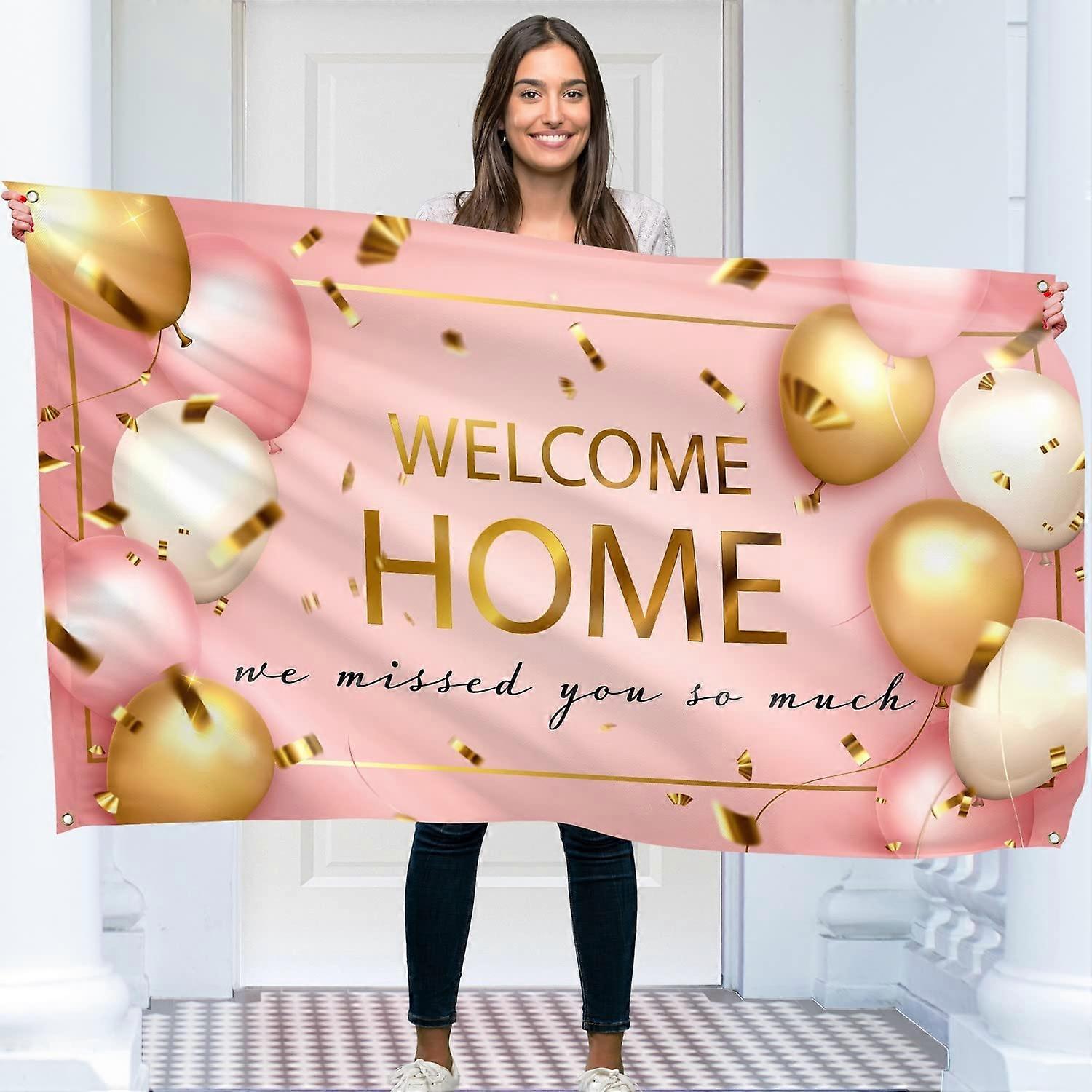 مرحبا بك في المنزل لافتة ترحيب بالعودة لافتة مرحبا بك في المنزل مع صورة مرحبا بكم في المنزل بالون طباعة رقمية حية 100٪ بوليستر مزدوج التماس M