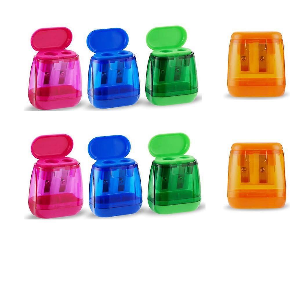 Pencil Sharpeners, 8 Manual Pencil Sharpeners, Compact Two-Hole Pencil Sharpener for Kids with Lid, Adults, Students, Classroom, Home Office (Covered)