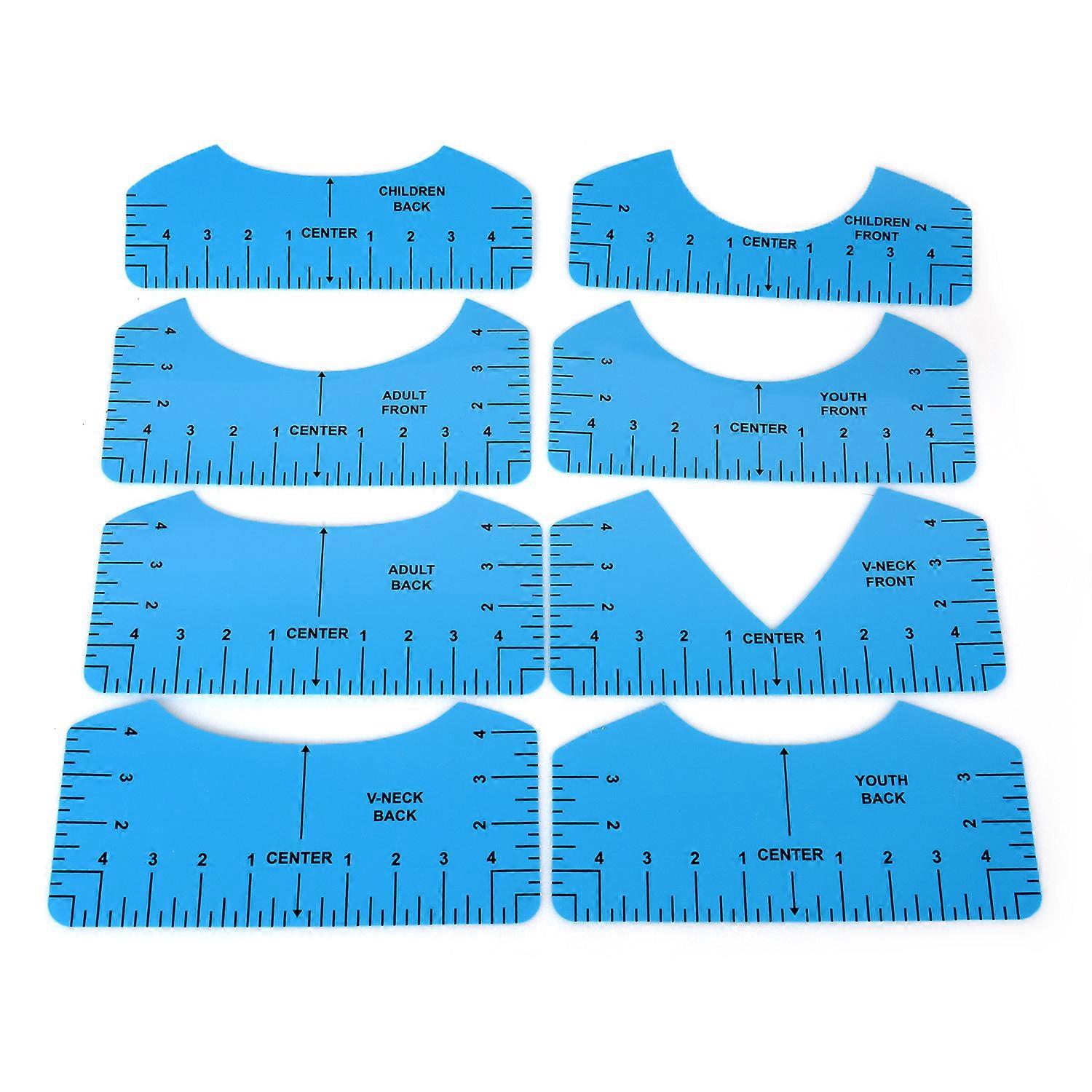 T-Shirt Ruler Guide(Blue), 8 Pieces High Precision T-Shirt Alignment Tool, Portable High Quality Round Neck Calibration and Centering Tool Ruler