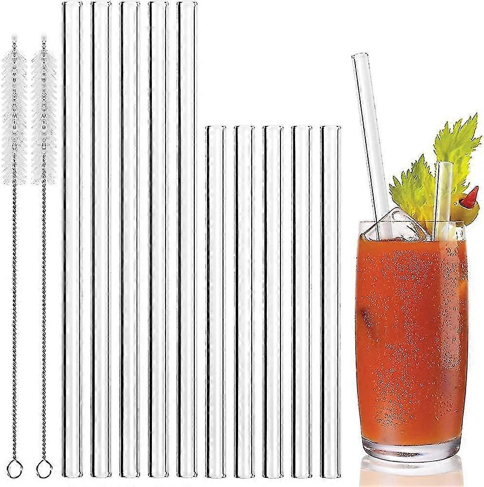 グラスストロー再利用可能なガラス飲むストローエコサステイナブルストローカクテルスムージーティー。2つのクリーニングブラシが付く10のセット