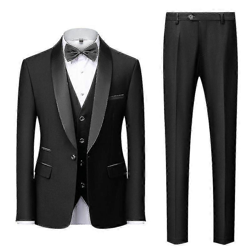 Popular Black 3 Pieces Groomsmen Tuxedos with Sparkly Shawl Lapel
