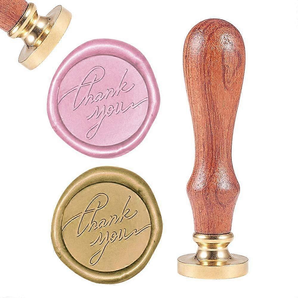 1PCシーリングワックススタンプ真鍮ワックスシールスタンプとウッドハンドルセットワードサンキューゴールデン25mm招待状