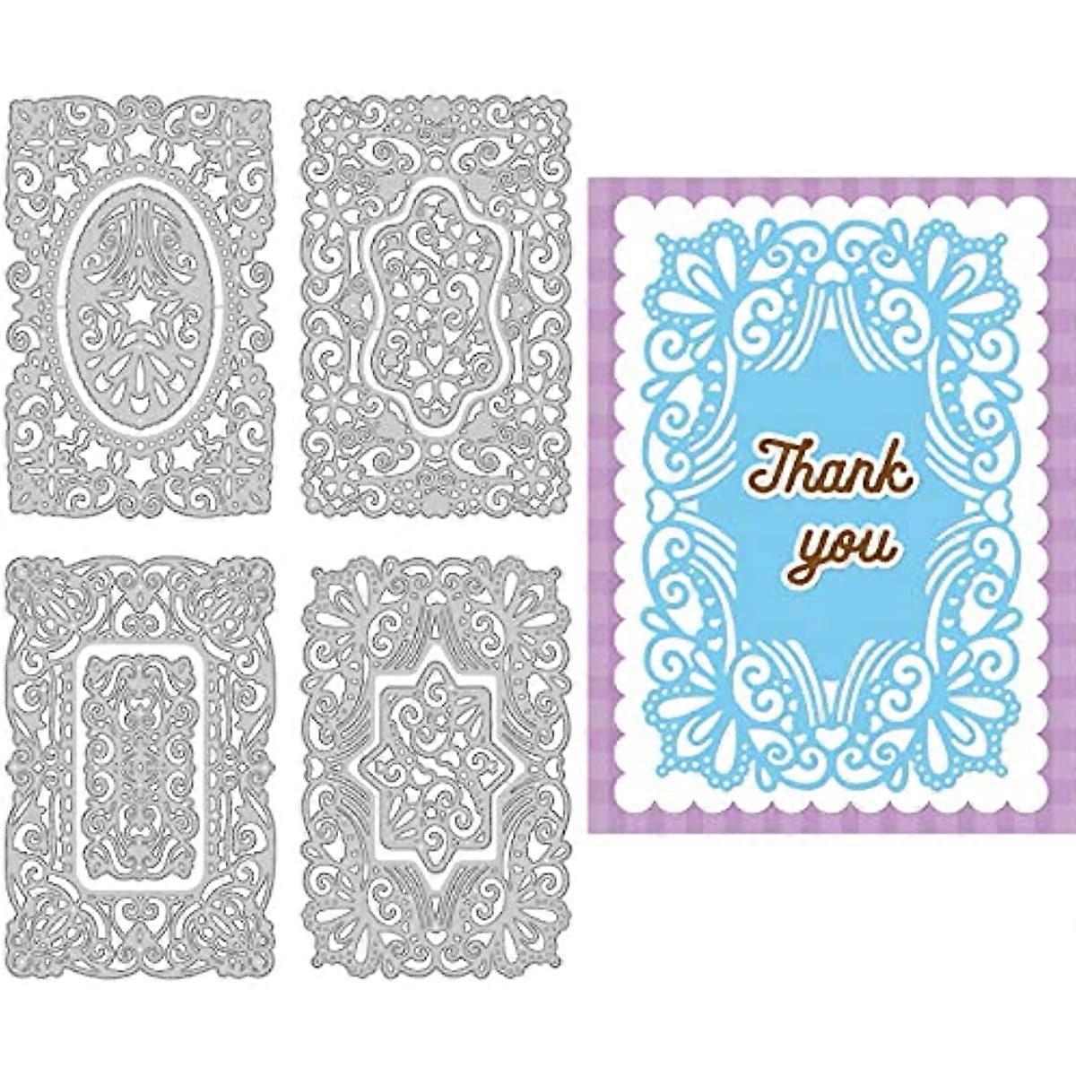 4pcs Metal Rectangular Lace Background Frame Cutting Dies Stencils for DIY Scrapbooking Album Decorative Wedding Invitation Card Making
