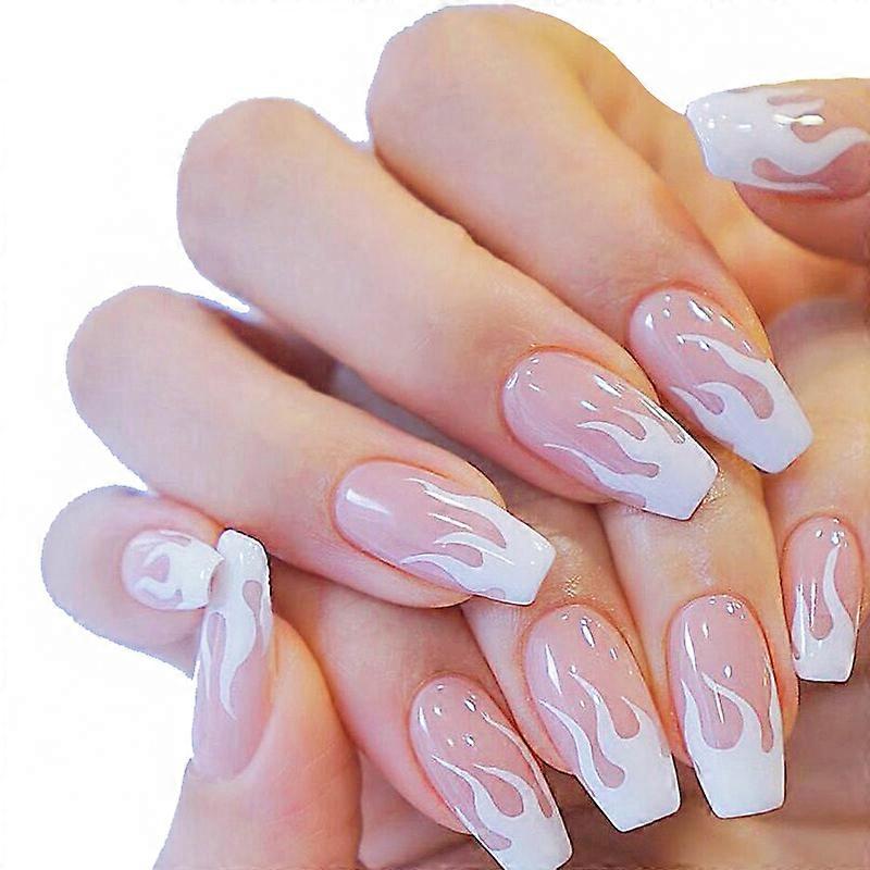 24Pcs False Nail Clear Flame Nails Art