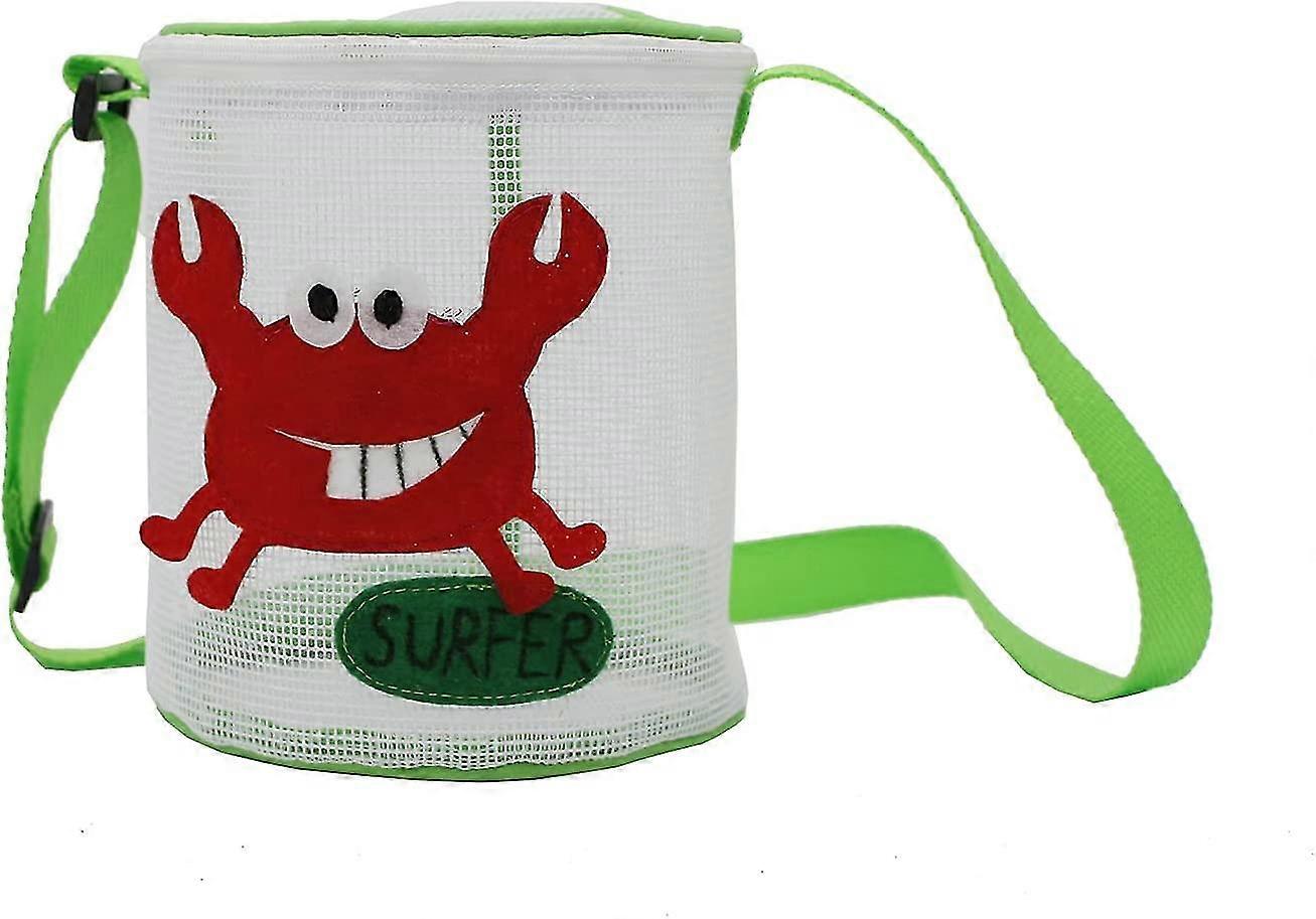Sac de rangement de jouet de plage Mignon dessin animé motif Shell Mesh Drum, sac de coquille, bac à sable pour enfants, sac en filet, outils de décorticage pour la plage pour les enfants, motif de crabeil y en a 4