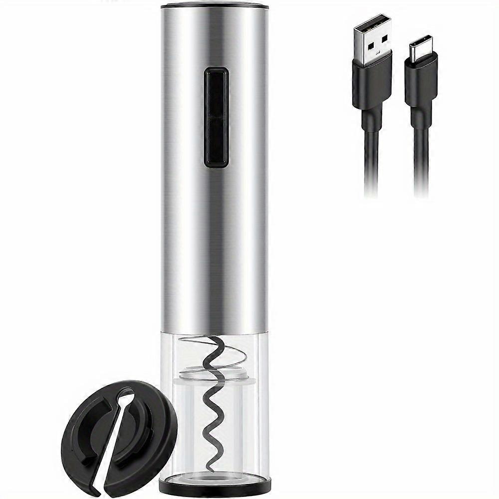 Electric Wine Bottle Opener with Stainless Steel Finish - Rechargeable, Automatic Corkscrew Wine Opener with USB-C Charging Cable, One-Touch Operation