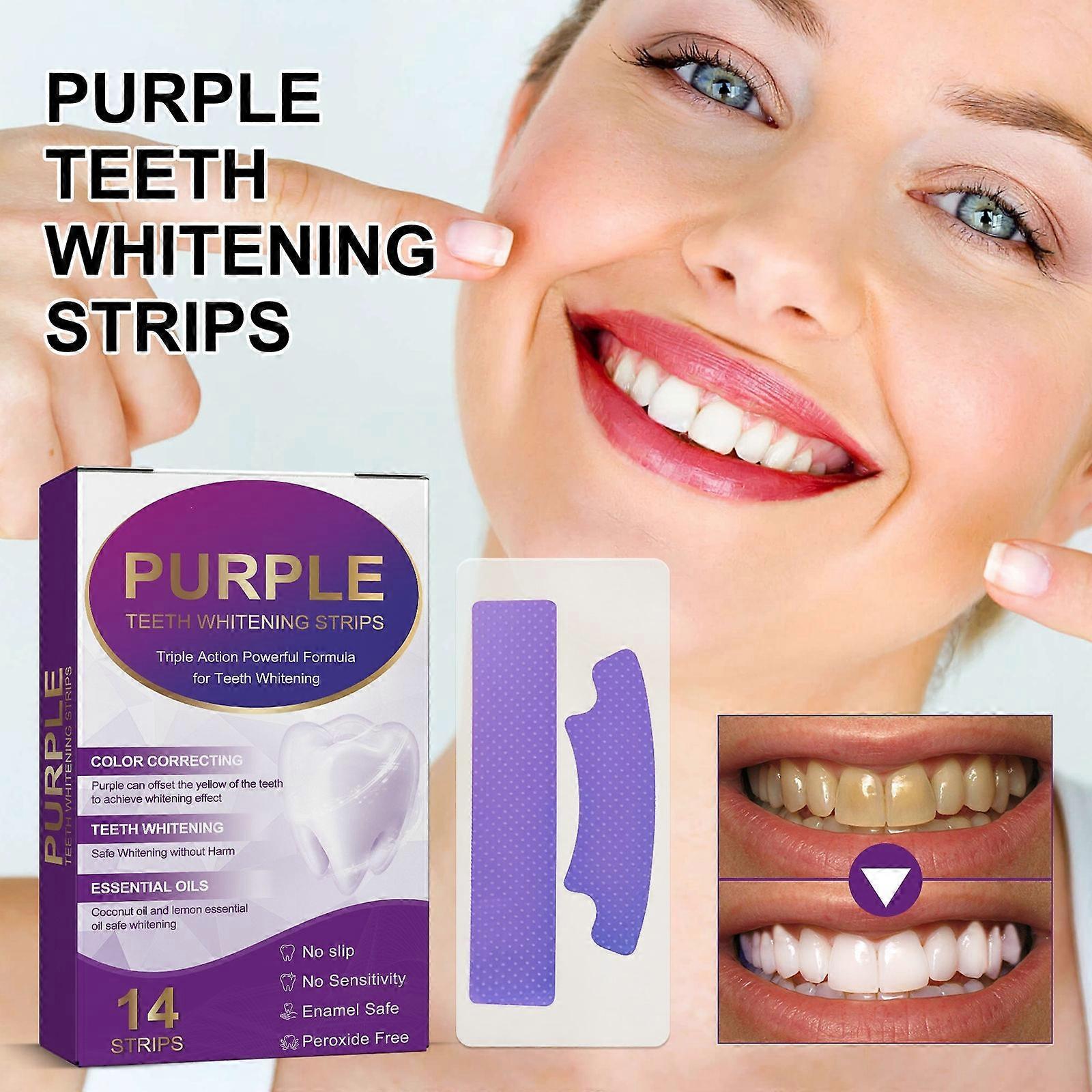 Purple Teeth Whitening Strips, Enamel Safe Teeth Whitener Color Correcting Strips, Sensitive Friendly Teeth Whitening Strips