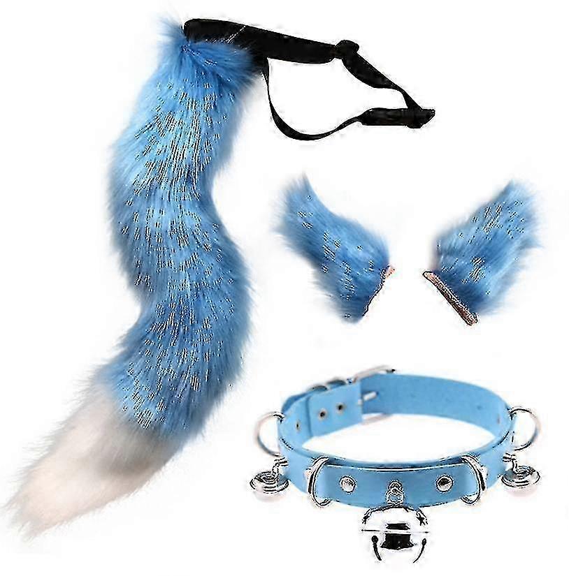 ぬいぐるみ動物の耳ヘアピンハロウィンパーティーネックレスコスプレセットブルー