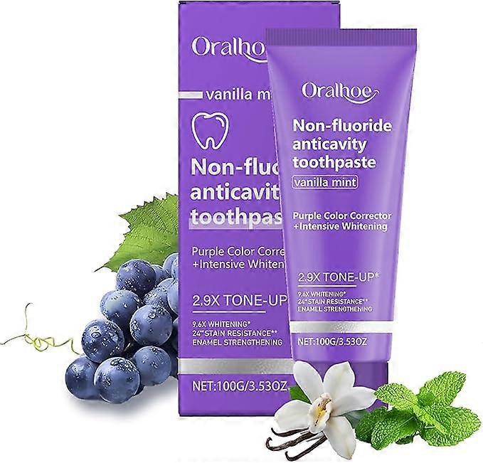 Purple Toothpaste for Teeth Whitening, Purple Color Corrector, Effectively Remove Yellowstains and Stains on The Tooth Surface, Vanilla Mint Purple To