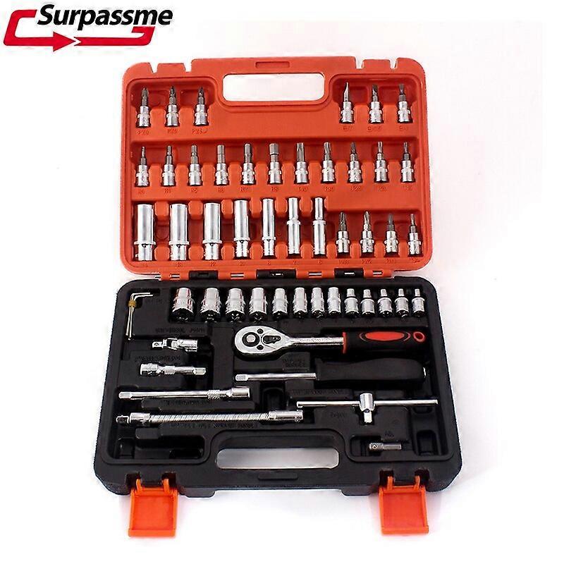 53Pcs 1/4 inch Drive Socket Set with Quick-Release Ratchet Metric Sockets Set for Auto Motorcycle Repairing & Household Motorcycle Knee & Shin Guard