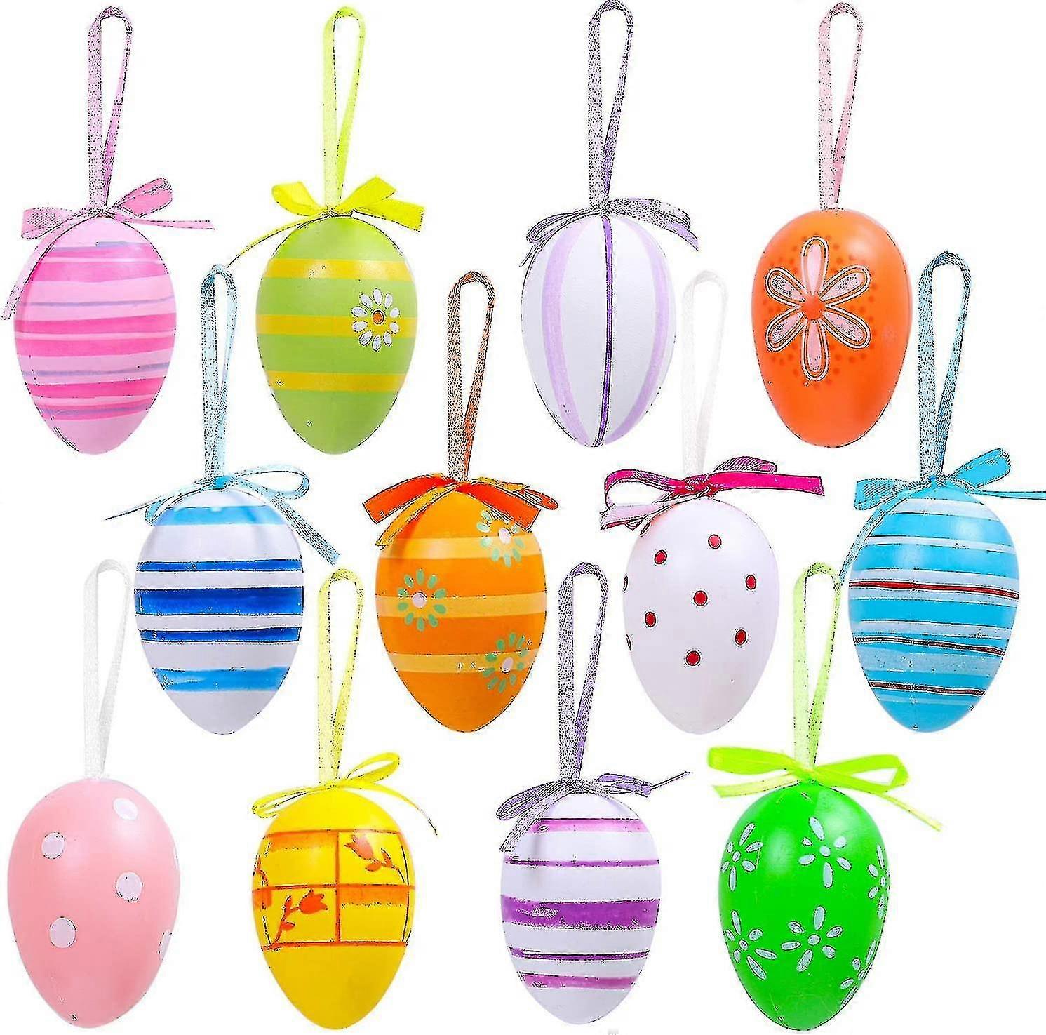 12 Easter Hanging Eggs Colorful Plastic Easter Egg Easter Ornaments In Random Styles