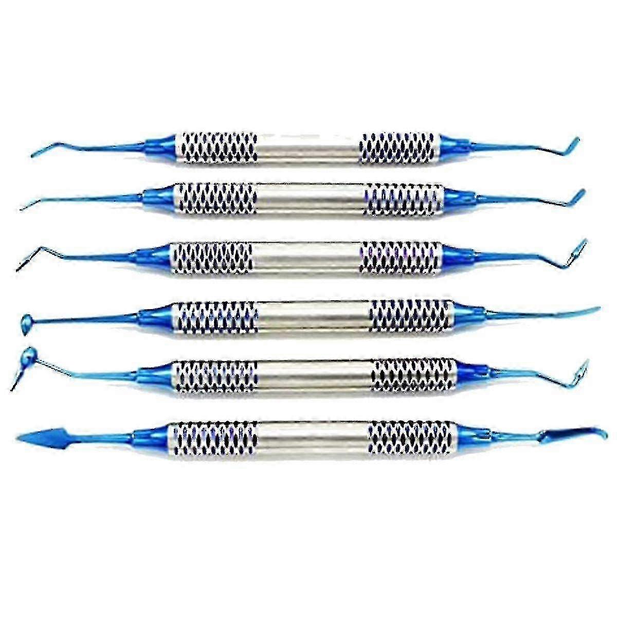 6 قطع صك الأسنان مركب الراتنج ملء ملعقة التيتانيوم مطلي رئيس حشو الأسنان أداة مجموعة (