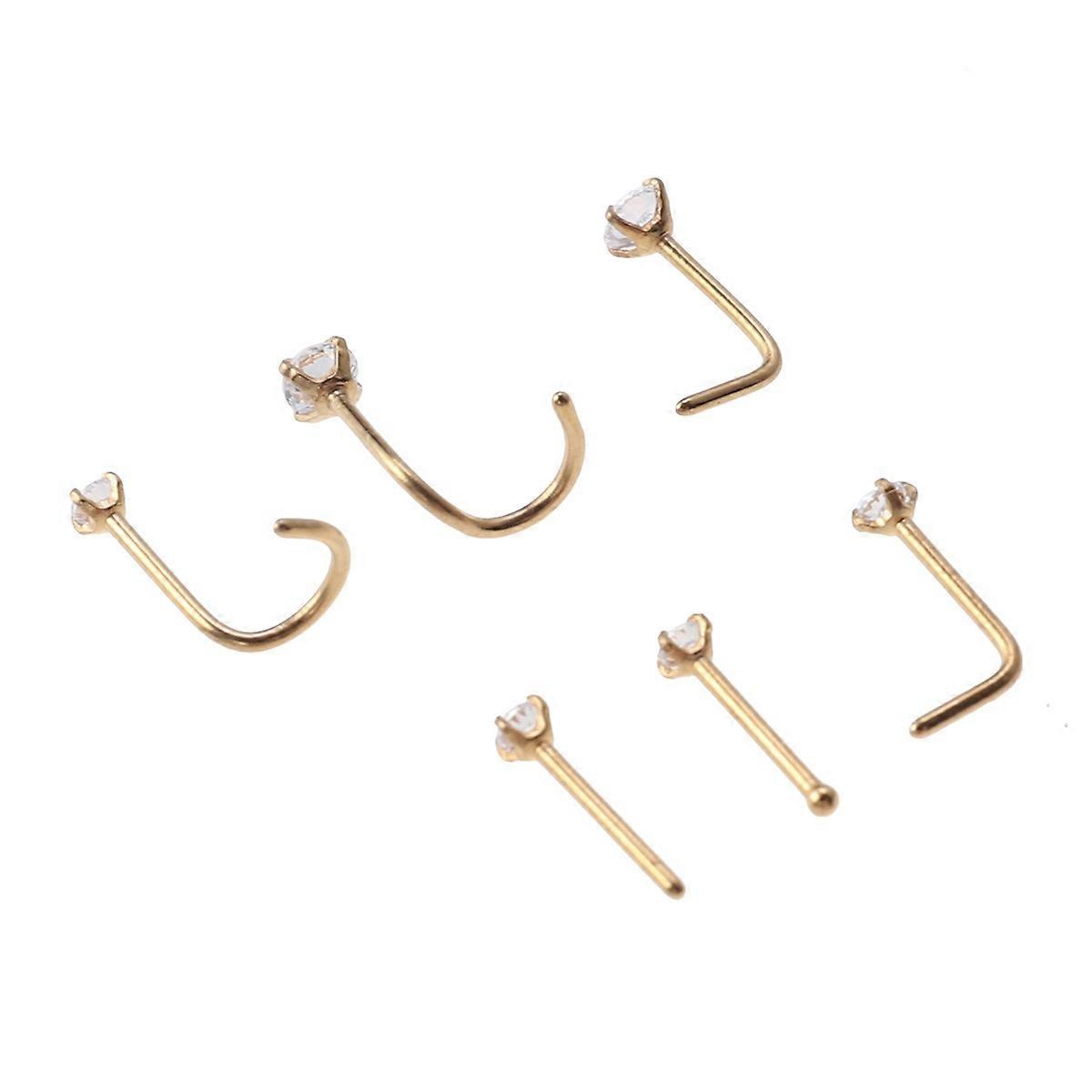 6 stk rustfritt stål nesering Zircon nesering piercing smykker nese stud