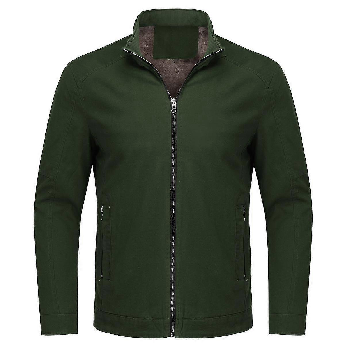 Mens Thickened Interior Plush Casual Zip Jacket