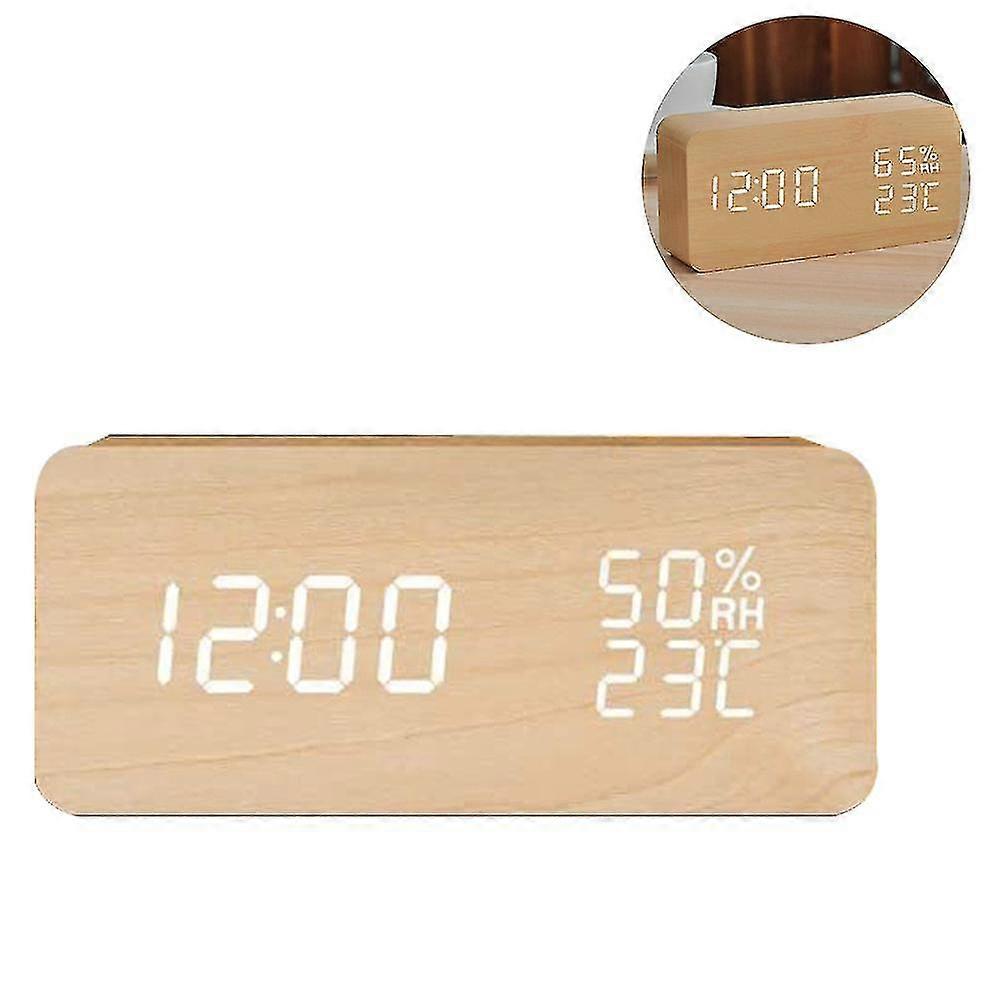 Digital Wooden Alarm Clock, Electronic Led Time Display