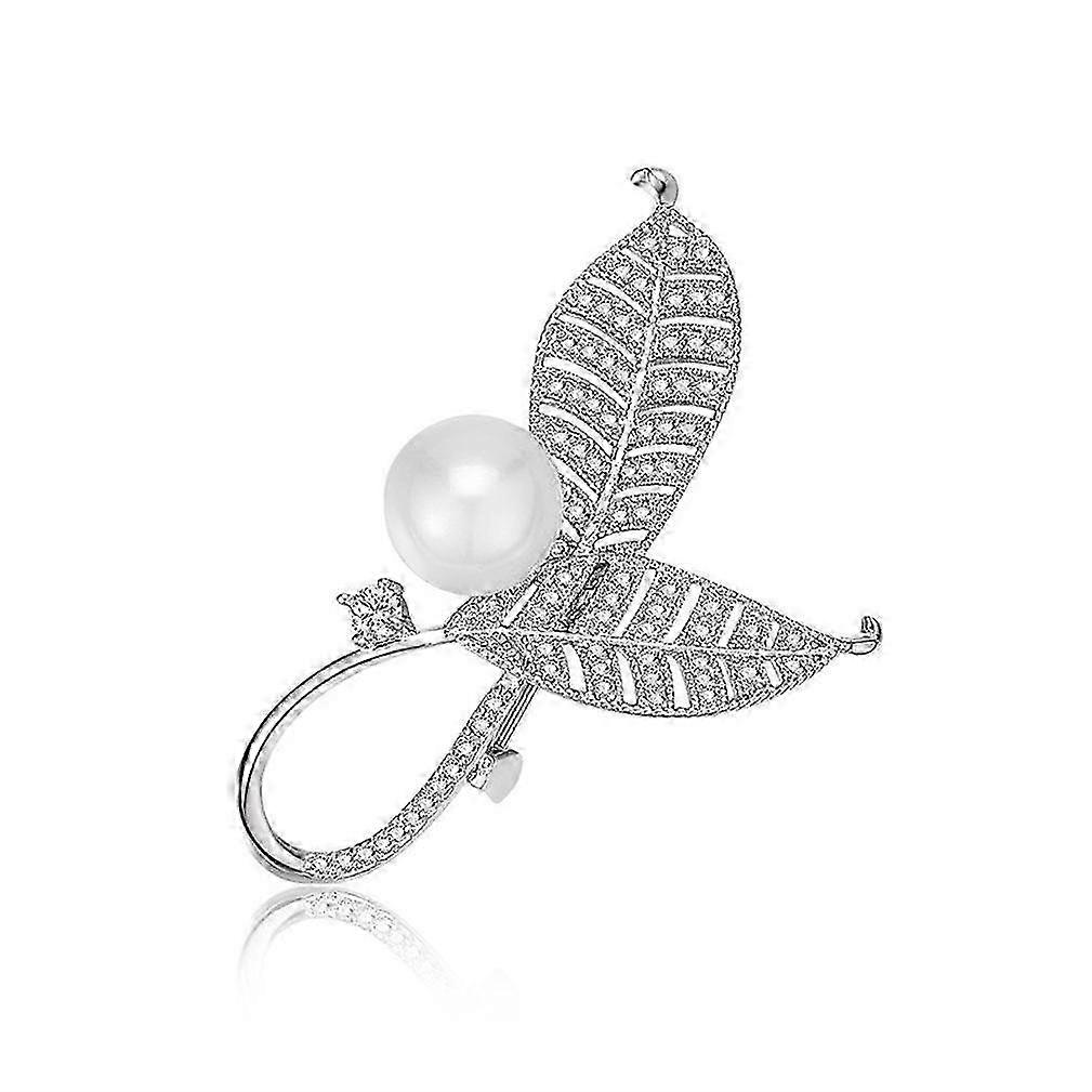Brosche Pin überlappende Blätter Corsage Perle eingelegte Legierung Damen Brosche