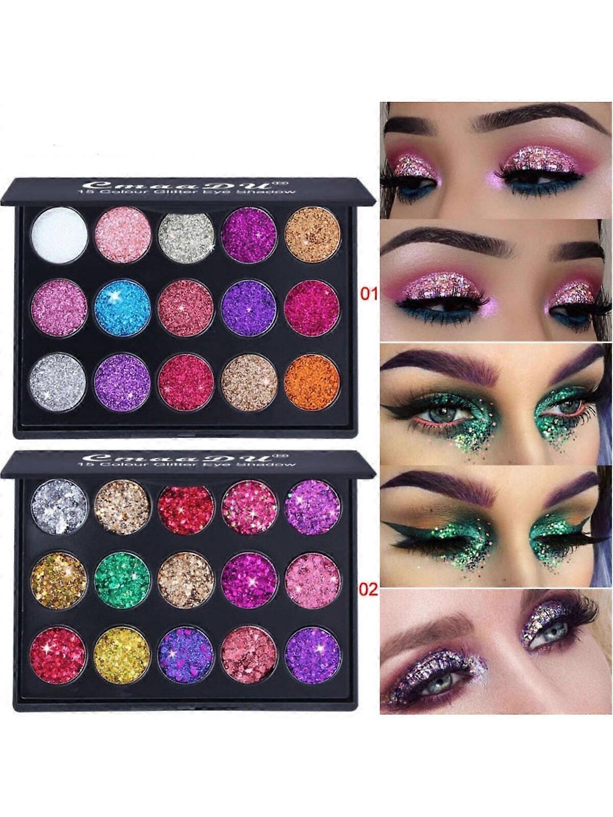 CmaaDu 15-color Sequin Glitter Eyeshadow For Party & Performance Waterproof Long-lasting Eye Shadow