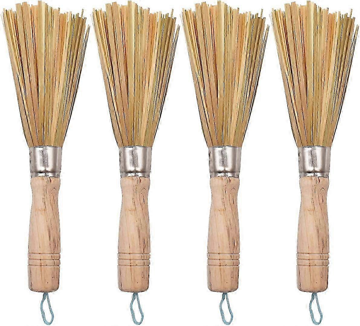 4 יחידות מברשת ניקוי ווק טבעית - מקרצף מטבח מסורתי של מחבת טיגון