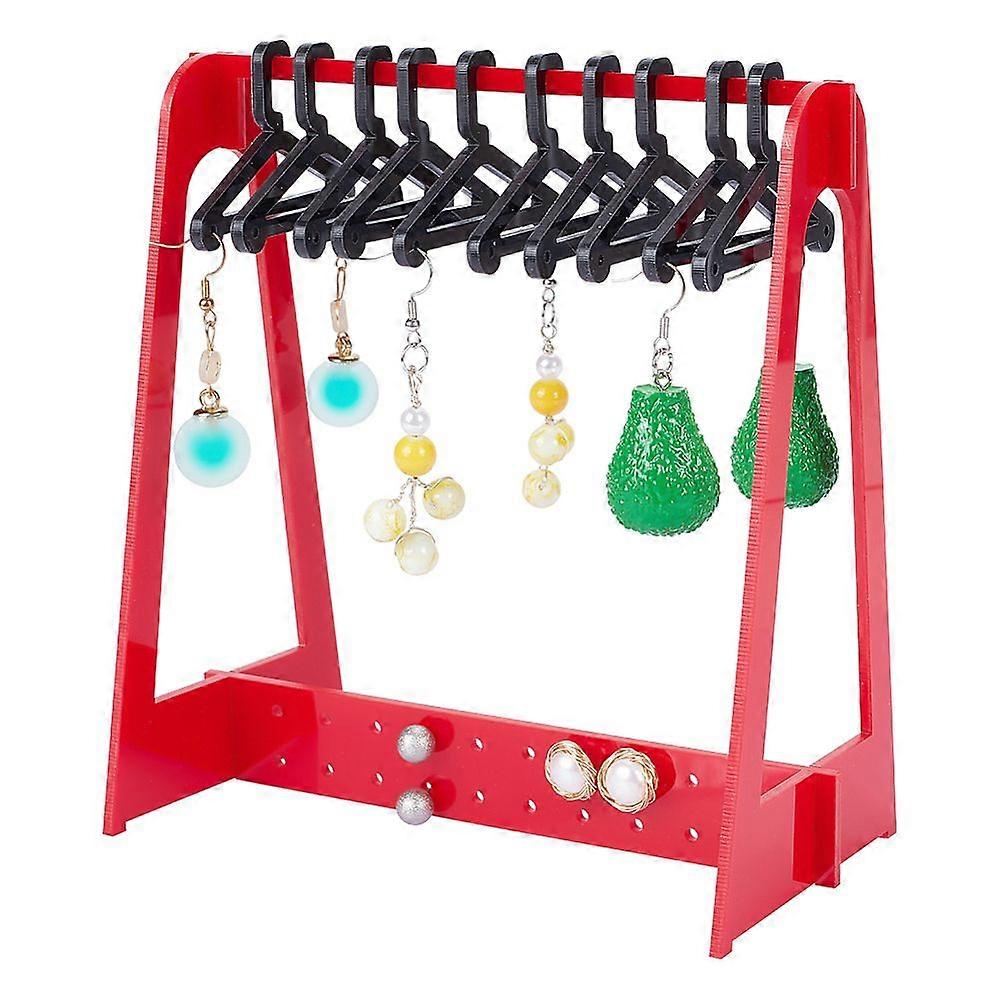 1 Set Acrylic Earring Display Stands Clothes Hanger Shaped Earring Organizer Holder with 10Pcs Black Hangers Red Finish Product: 15x8x16cm