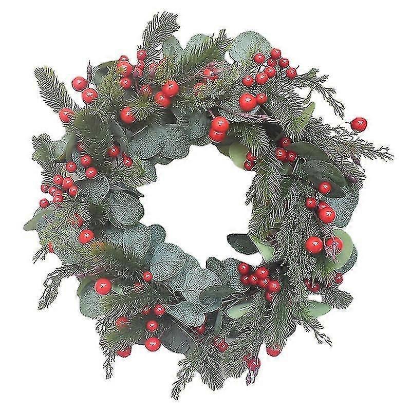 Decorative Wreath, Handmade Simulation Red Fruit Eucalyptus Leaf Door Hanging, Window Props Arrangement (1 Piece)