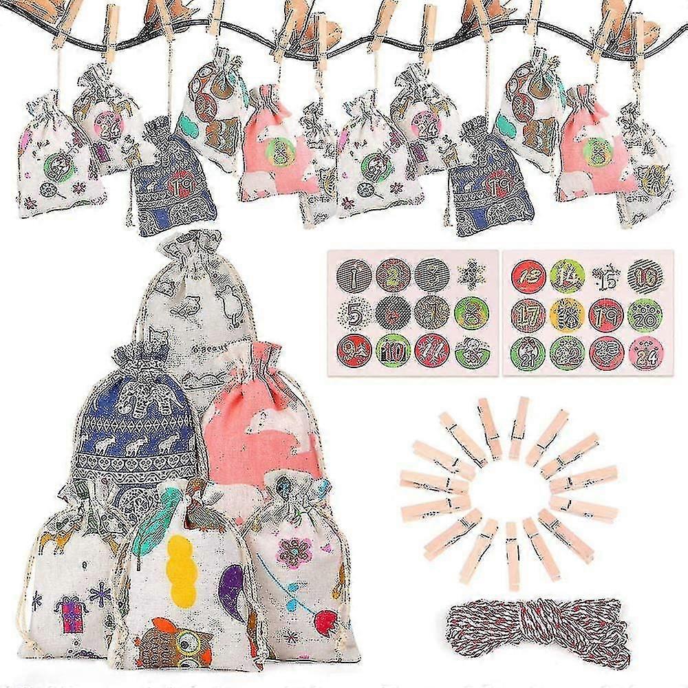 24 Pcs Metallic Christmas Drawstring Bags Burlap