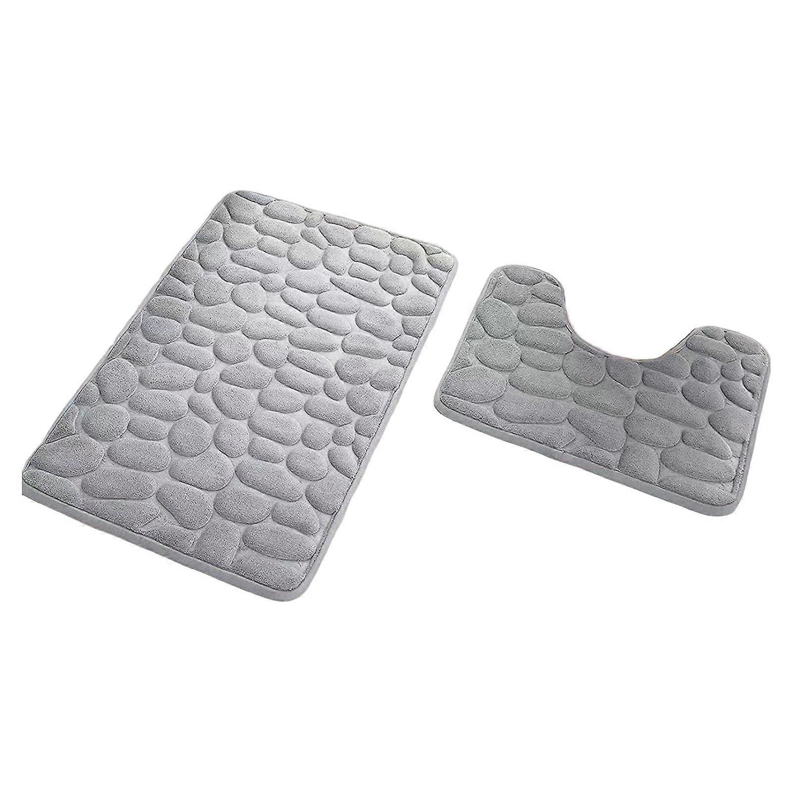 2Pcs/Set Bathroom Floor Mat Stone Embossed Pattern Anti-Slip Bottom Bathroom Rug Extra Thick Absorbent Bath Mat