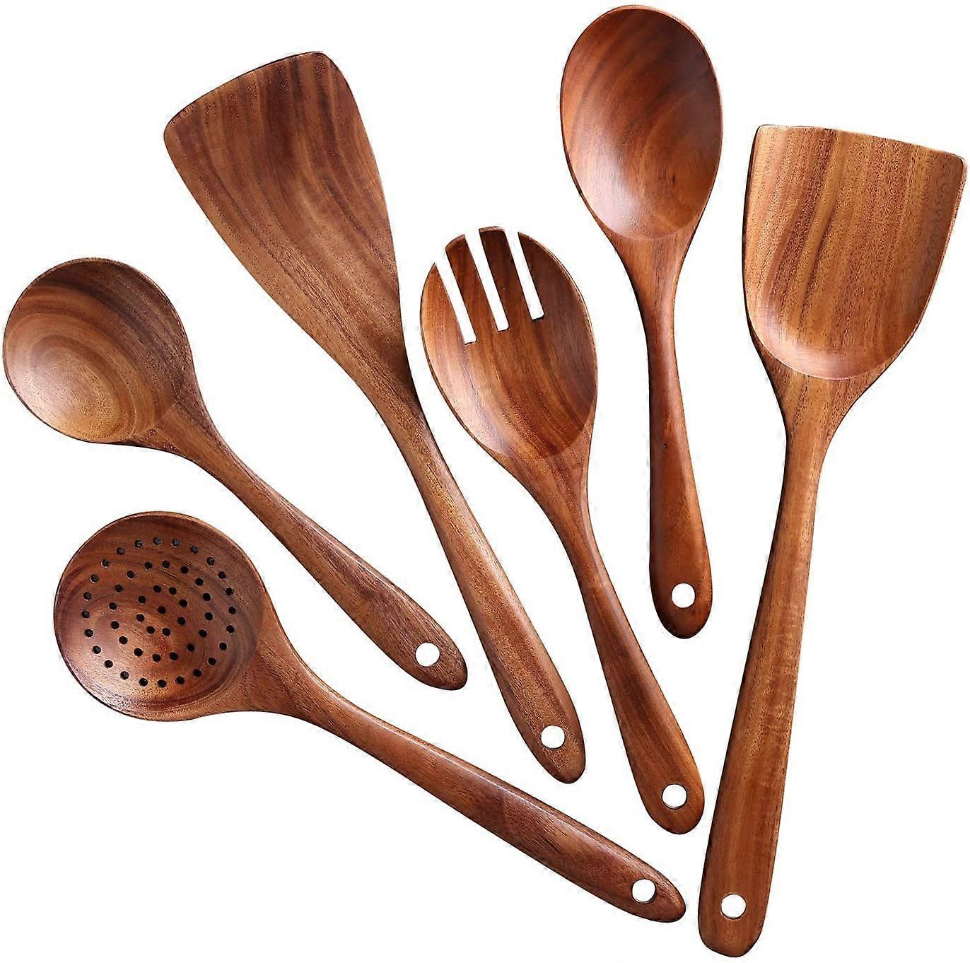 6 Piece Wooden Spurtle Set for Nonstick Cooking Stirring