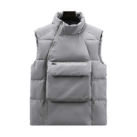 Men Down Waistcoat Stand Collar Sleeveless Oblique Zipper Closure Vest Coat with Front Pockets Solid Color