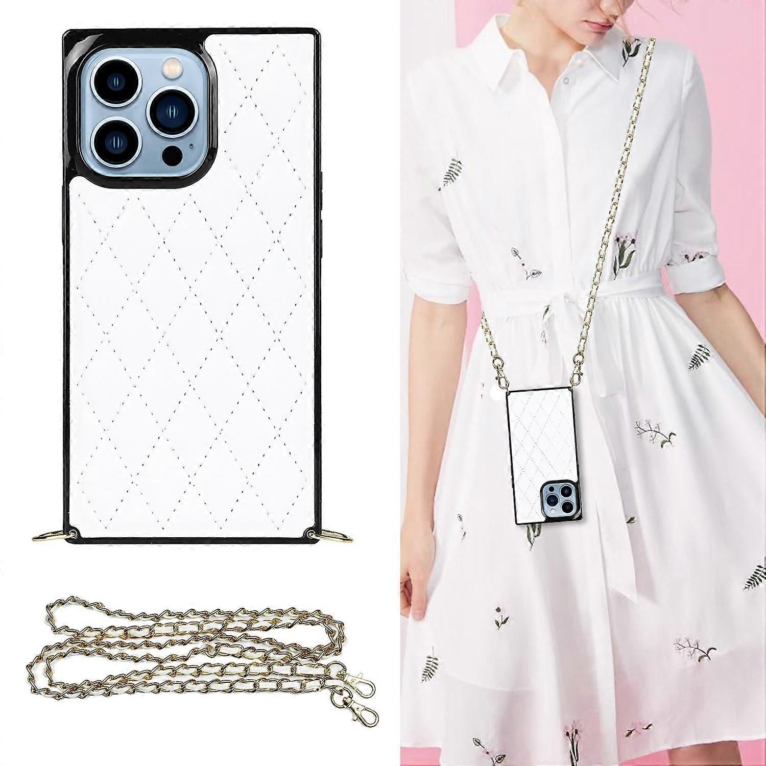 For iPhone 14 Pro Max Crossbody Rhombic Microfiber Leather Phone Case