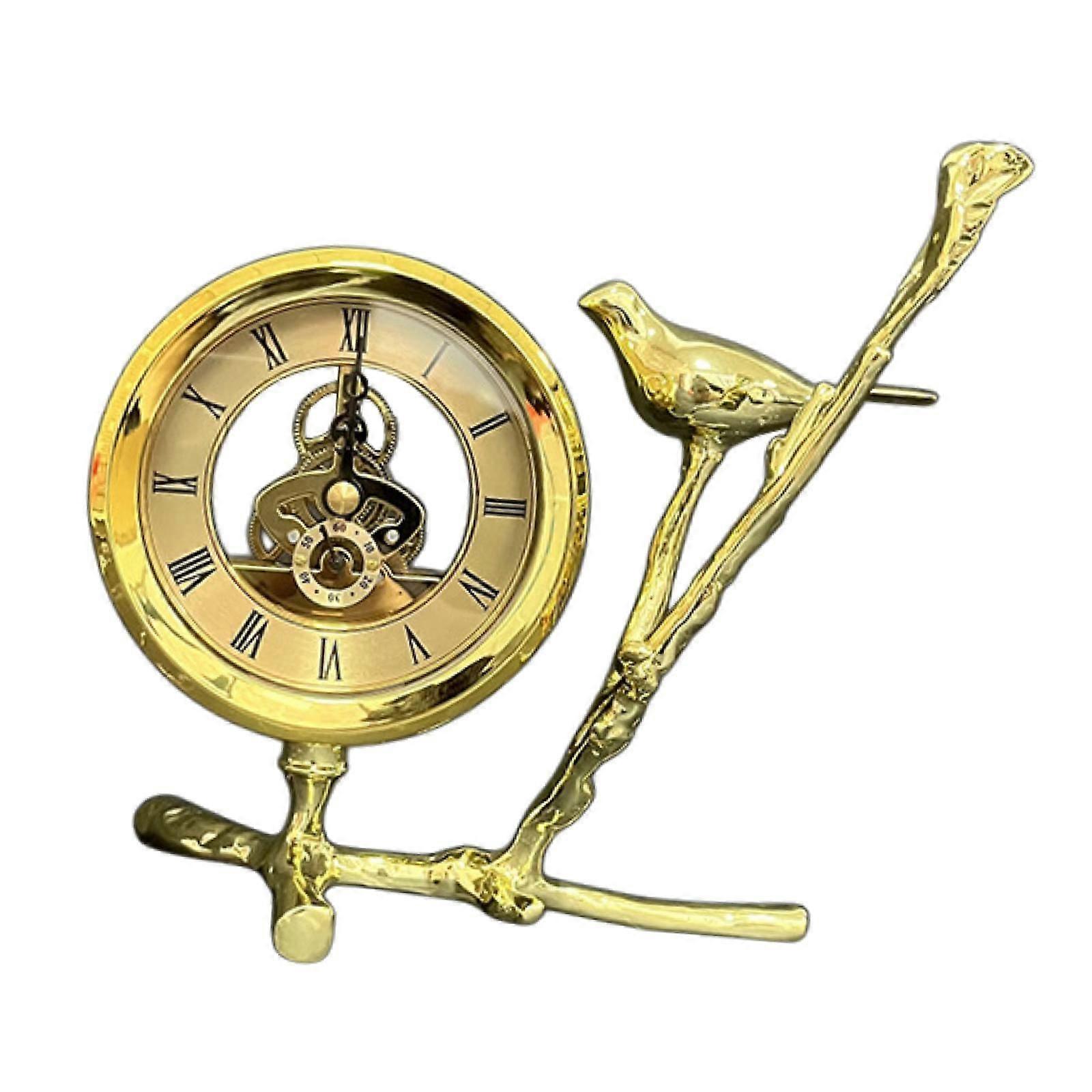 Golden Branch Clock Retro Alloy Table Clock for TV Cabinet Living Room Shelf 17x10x18 cm