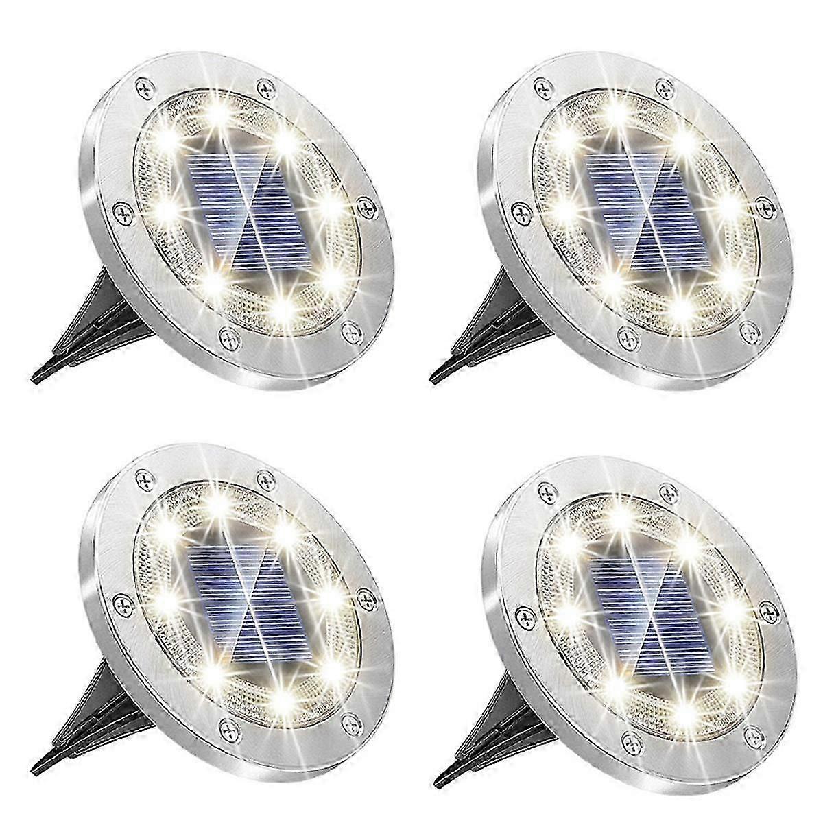 4Pcs Ground Lights Enhanced Solar Ground Lights, 8 LED Powered Waterproof Disk Lights for Garden