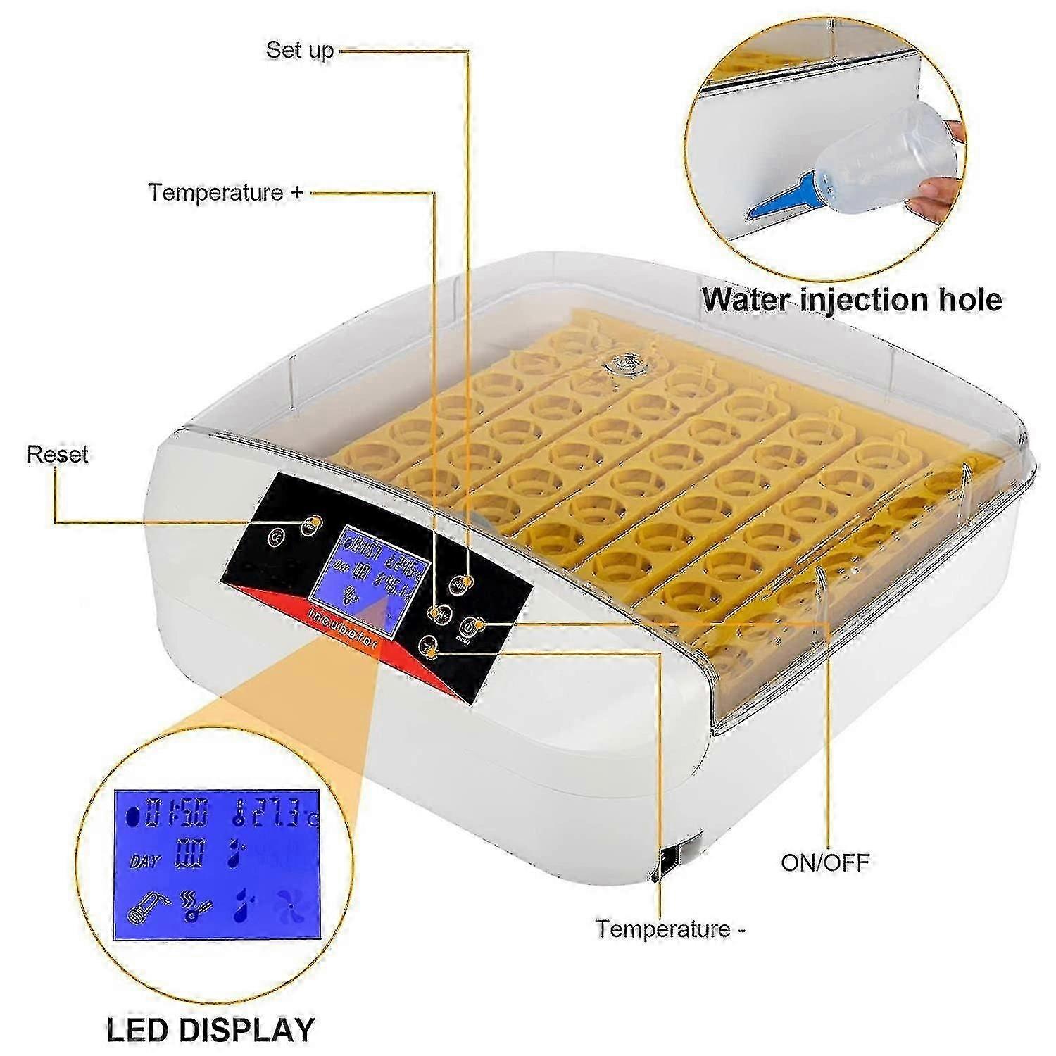 Two piece egg incubator, 55 egg incubator, automatic egg turning poultry hatcher, temperature and hu