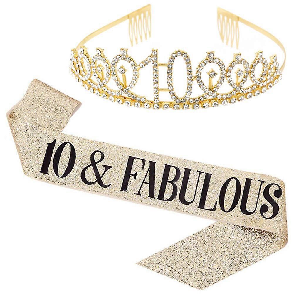 Puntos Party Women Glittering Rhinestone Letter Print Sash Tiara Set Birthday Supplies